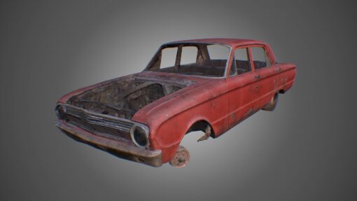 car wreck pbr game asset 3d model low poly obj fbx blender